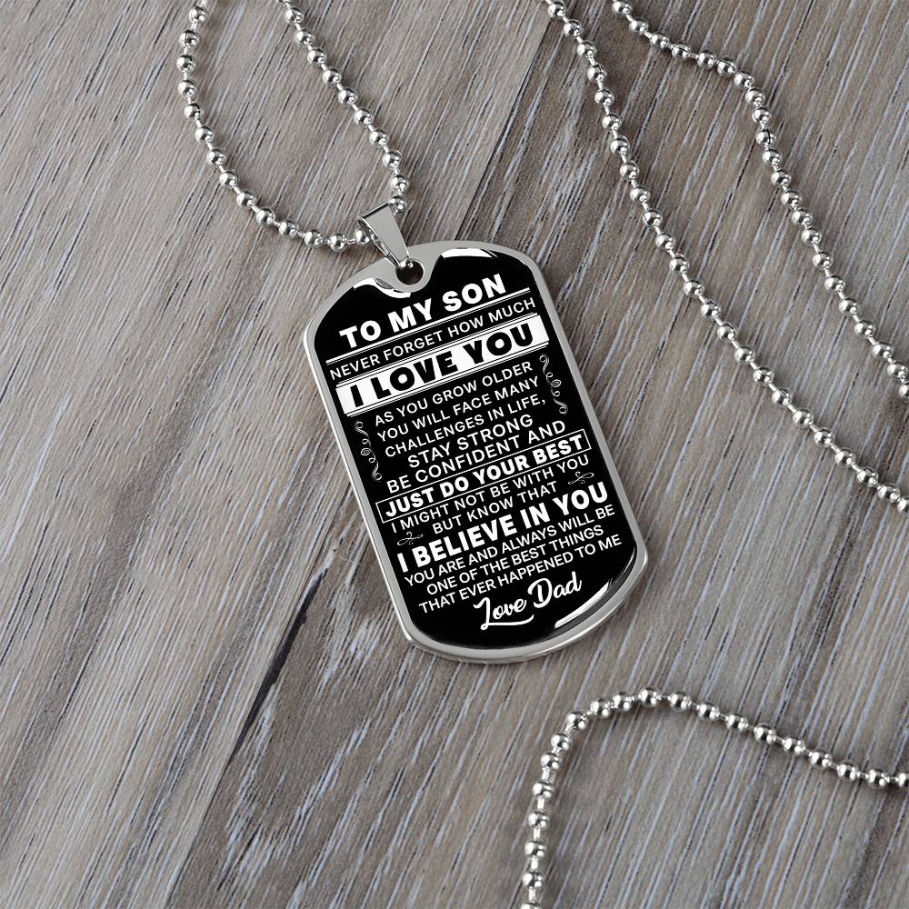 Military Dog Tag Necklace with Heartfelt Message Engraved for Son