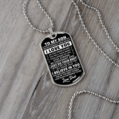 Military Dog Tag Necklace with Heartfelt Message Engraved for Son